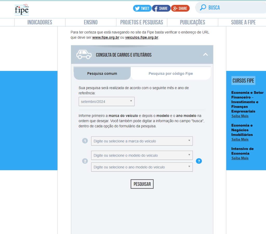 Como consultar Tabela Fipe| Foto: Print de Tela